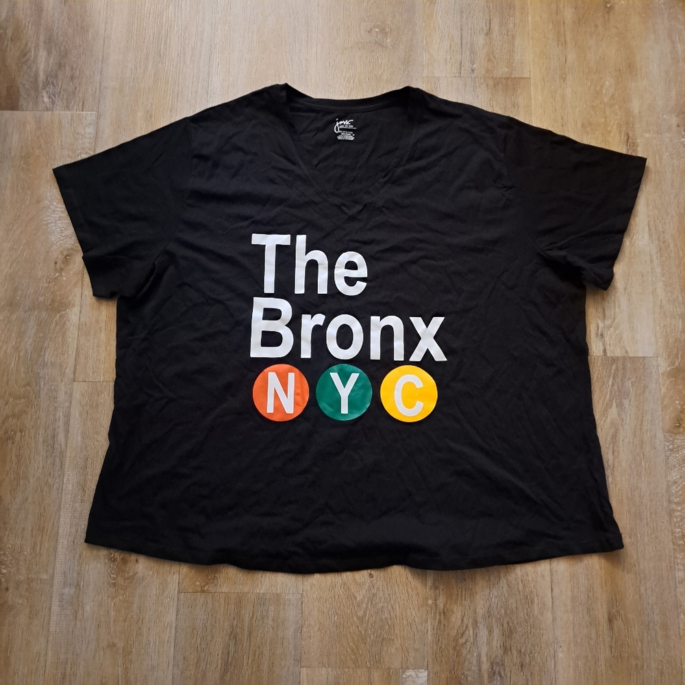 JUST MY SIZE Black V-neck Cotton T-Shirt "The Bronx NYC" Women's Size 5X